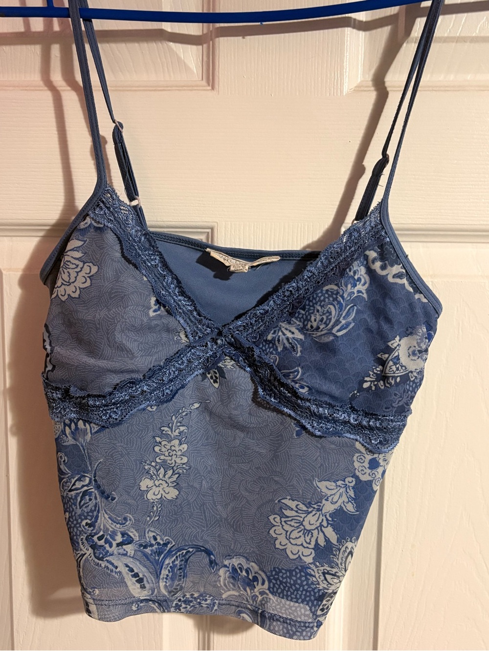 XS Blue Floral Lace Trim Camisole